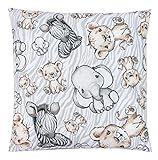 TupTam Kinder Kissenbezug Kissenhülle Dekorativ Gemustert, Farbe: Safari / Grau, Größe: 80 x 80 cm