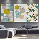 Kunstbild 3-Teilig Modern Minimalistisch Abstrakt Geometrisch Farblich Abgestimmte Linien Zum Aufhängen Leinwandgemälde Heim Dekoration Poster Wohnzimmer Schlafzimmer-60*80Cm/24*31 Zoll (Ohne Rahmen)