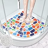 Eck Duschmatte rutschfest, halbrund 60cm, Duschwannenmatte Badematten mit Ablauflöchern, Antirutschmatte Dusche Komfort Badematte für Dusche Dreieckiges
