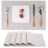 Myir JUN Tischsets Abwaschbar 6er Set, Gewebte Platzdeckchen Abwaschbar rutschfest Abgrifffeste Hitzebeständig, Vinyl Platzsets Abwaschbar für küche Speisetisch Hotel, Platz-Matten 30x45cm (Beige)