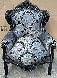 Casa Padrino Barock Sessel Silber Muster/Schwarz - Handgefertigter Massivholz Wohnzimmer Sessel - Antik Stil Wohnzimmer Sessel - Wohnzimmer Möbel im Barockstil - Barock Möbel