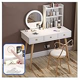 RKRXDH Moderner Schminktisch Mit Aufklappbarem Spiegel Frisiertisch Mit Massivholzbeinen Hocker Und 2 Schublade for Schlafzimmer Garderobe Weiß 31.5x15.7x28.9inch Schminktisch