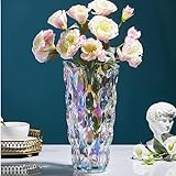 Arawat Vase Buntglas Blumenvase Set Glasvase Deko Wohnzimmer Modern Buntes Glas Tulpenvase Aesthetic Vase für Blumen Pampasgras Dekorative Vasen Nordische Vase Blumenvase Modern 24x12cm Buntglas Vasen