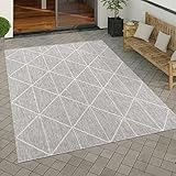 Paco Home Outdoor Teppich Wetterfest Wohnzimmer Küchenteppich Balkon Boho Moderne Skandinavisch Geometrische Rauten Muster, Grösse:60x100 cm, Farbe:Grau