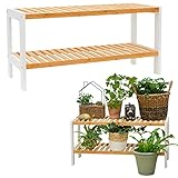 DuneDesign Bambus Schuhregal Schmal - 70x33x26 Niedriges Regal Holz für Badezimmer Kleiderschrank Treppenhaus Flur Schrank - Schmales Küchenregal Schuhregal Weiß für Waschküche Garten Terrasse