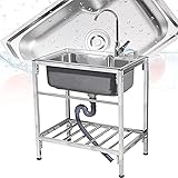 WIQUYBML Gewerbliche Restaurant-Küche, kleines Edelstahl-Waschbecken, freistehendes, einzelnes, kleines Edelstahl-Waschbecken aus Edelstahl, Set mit Wasserhahn für das Badezimmer im Innen-