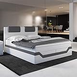 INNOCENT® - Barari | 180x200cm H3 | 7-Zonen & 3D-Air 6cm Topper | Designer Boxspringbett in Weiss Kunstleder/Stoff Grau | Hotelbett Designerbett in Härtegrad H3