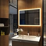 Meykoers Wandspiegel Badezimmerspiegel LED Badspiegel mit Beleuchtung 80x60cm Warmweiß 3000K, Spiegel mit Beleuchtung Lichtspiegel durch Wand-Schalter