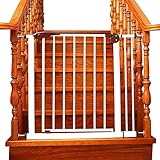 Schutzgitter Weiß mit Tür 75-82 cm Treppenschutzgitter mit Verlängerung, druckmontiert für Treppen, Türen, Kamin (Farbe: H/76 cm Größe: W/119-124 cm) (W/83 88 cm)