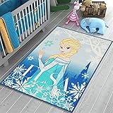 Disney Lizensiertes Produkt - Prinzessin ELSA Gefrorenes Spielteppich 133x95 cm - Blau - Teppich - Spielmatte für Kinderzimmer Home Kinderteppich