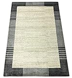 Grau Teppich 100% Wolle Silber Weiß Gabbeh Handgewebt 125x178 cm dp Garn S179