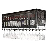 Regale Double Layer Wandregal Decke Weinflaschen- und Gläserhalter, Metalleisengitter Deckenregal Weinregale 2-stöckig – Großer Stauraum, Größe: 80 x 35 x 45 cm, Farbe: Schwarz Blumento