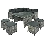 Rattan Gartenmöbel-Set, 8-teiliges Patio-Esssofa-Set, Lounge Gartenmöbel Set, Allwetter-Rattan-Sofa, Gartenlounge Set mit Esstisch, Stuhl und 4 Ottomanen, Ecksofa für Terrasse, Balkon, Garten