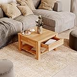 Kiki design Couchtisch, Breite 70 cm aus Massivholz mit Mit 1 Schubkasten, Wohnzimmer, Couchtisch Kernbuche Tisch Massiv 70cm …