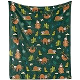 Kuscheldecke Kinder Faultier, Weich Flauschig Faultier Decke für Mädchen Jungen, Plüsch Kuscheldecke Faultier Decke Flanell Fleecedecke Geschenk für Sofadecke Couch Decke, Dunkelgrün, 100x130cm
