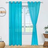 JIUZHEN Sheer Voile Vorhang Semi Transparente Gardine Schals für Wohnzimmer Schlafzimmer, 2er Set, 260x140cm(HxB), Türkis