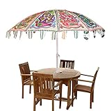 Marusthali Indischer GartenSonnenschirm, Sonnenschirm Sonnenschutz Terrasse Hängender Regenschirm Terrasse Sonnenschirm Kleiner Sonnenschirm für Strand Pool Terrasse Runde Schirme Ø 228 cm, Weiß,