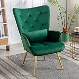 HomeMiYN Samt Sessel Lounge Vintager Retro Sessel Lehnstühle Polstersessel Relaxsessel Clubsessel Fernsehsessel, Goldene Metallbeine, Samt Kissen (grün)