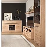 Wohnwand TV Wand Mediawand Schrankwand Lowboard Wandboard Vitrine Sideboard Beleuchtung Glasboden in Eiche Nb. Wenge grifflos