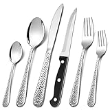 Homikit Besteck Set 6 Personen, 36-teiliges Edelstahl Besteckset mit Steakmesser, Essbesteck Set mit Messer Gabel Löffel, Gehämmertes Tafelbesteck, Rostfrei & Spülmaschinenfest