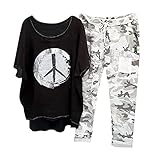 Freizeitanzug Damen Zweiteiler Trainingsanzug 3/4 Arm Shirt Camouflage Lange Hosen Trendy Sommer Loungewear Große Größen Hausanzug Streetwear Anzüge Tracksuit Haremshosen Damen Sommer