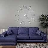 TEKEET Wohnmöbel 3D Wanduhr Modern Design 100 cm Größe XXL silber