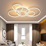 FUMIMID LED Deckenleuchte Moderne Pendelleuchte Kreativer Kronleuchter Mit Fernbedienung Dimmbarer Deckenstrahler Round 6 Circle 86W Schlafzimmer Deckenlampe Acryl Aluminium Wohnzimmer Leuchte,Weiß