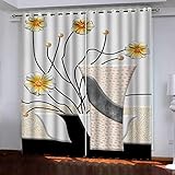 Gardinen Wohnzimmer Kinderzimmer Ösenvorhang Blickdicht Vorhänge 2Er Set 280X260cm (BxH) 3D Stilvolle Vase Mit Gelben Blumen Muster Verdunkelungsvorhang Schlafzimmer Fensterdekoration Thermovorhang