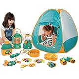 Campingspielzeug-Set für Kinder mit Zelt,21-teiliges Pop-Up-Spielzelt mit Campingausrüstung - Indoor Outdoor Pretend Play Set für 3+ Kleinkinder, Jungen, Mädchen, inklusive Teleskop, Cyhamse