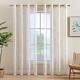 MIULEE Voile Vorhang Sheer Transparente Gardine 2er Set Baumzweigen Bedruckt Vorhänge mit Ösen Dekoschal Fensterschal für Schlafzimmer und Wohnzimmer Weiß 145 cm x 140 cm(H x B) Gold