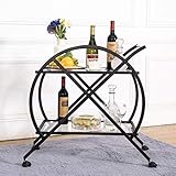 Wagenregal mit Rädern, Regalregal, Weinregal, Lagerwagen, Rollregal, 2 Etagen, Lagerregal, Wagen, Stahlrahmen + Klarglas, Schwarz