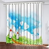 Gardinen Kinderzimmer Blickdichter Vorhang 200X214Cm 2 Stücke 3D Cartoon Ländliche Windmühle Muster Verdunklungsvorhänge Schlafzimmer Wohnzimmer Dekoration Ösenschal Kinder Thermovorhang