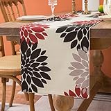 Tischläufer Modern Tischläufer Schwarz Rot Grau Sommer Geometrisch Dahlien Mode Tischmatte Dekorativer Leinen Waschbar Tischdecke Tischläufer Hochzeit für Esszimmer Party Urlaub Bankett 40 x 140 cm