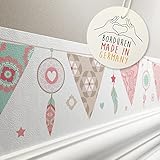 lovely label Bordüre selbstklebend TRAUMFÄNGER ROSA BEIGE - Wandbordüre Kinderzimmer Babyzimmer mit Wimpel - Wandtattoo Schlafzimmer Mädchen – Wanddeko Baby Kinder