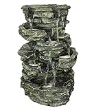 Dehner Gartenbrunnen Rocky mit LED Beleuchtung, ca. 60 x 39.5 x 32.5 cm, Polyresin, grau