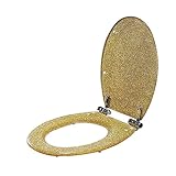 Wc Sitz Toilettendeckel Glitzer Mit Absenkautomatik, Abnehmbarer Toilettendeckel, Leichte Reinigung, Toilettensitz Der Mit Metallscharnieren, Einfache Montage, Quick Release, O/U/V-Form(Color:Gold)