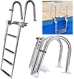 Dudolala Badeleiter Boot Poolleiter Edelstahl Leiter Schwimmbad-Teleskopleiter 4 Stufen Faltbar Bootsleiter, Schwimmdeckleiter Mit Griffen & Breitem Pedal Für Marine Yacht Swimming Pool Dock