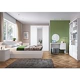Lomadox Schlafzimmer Komplett Set mit Bett 140x200, 2 Bettschubladen, 3-türiger Kleiderschrank, 2 Nachttische, Schminktisch, 2 Regale in weiß