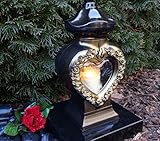 LED Grablicht 'Rosenherz' 28,0 Grablampe Grablaterne Grableuchte Herz Bronze Grabschmuck inkl. LED-Grablicht Kerze Lampe Laterne Licht Trauer Friedhof Garten