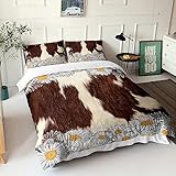 POCHY 3D Bettwäsche Set Braunes Kuhmuster Bettbezug mit Reißverschluss + 2 Kissenbezug 80x80cm Mädchen Jungen Kinder Dekorative Super Weiche Atmungsaktive Hypoallergen Bettbezüge