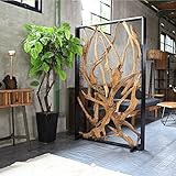 Designer Teakholz Trennwand Maze 180 x 120 cm Raumteiler Holz Optik Sichtschutz für Wohnbereich Büro Wintergarten Club