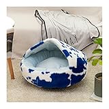 MUDASI Haustierbett Plüsch-Haustier-Katzenbett, rundes Katzenkissen, Katzenhaus, Warmer Katzenkorb, Katzenschlafsack, Katzennest, Zwinger Haustierzubehör (Color : Spots Blue, Size : 40X40cm)