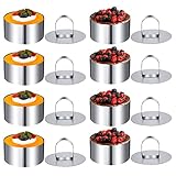 Servierringe, Dessertringe, 8 Stücke Tortenring Set, Lebensmittelechter Stahl Backringe, Dessertringe 8cm, mit Deckel Speiseringe, Tortenring Klein Geeignet für Kuchen Desserts Puddings Mousse