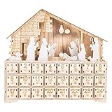 Weihnachts-Adventskalender aus Holz mit 24 Schubladen und LED-Lichtern, Countdown Countdown Dekoration Cale Christmas