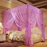 Moskitonetz-Öffnungen, Vier-Eck-Bettpfosten, Betthimmel, Moskitonetz, Insektenschutz, Luxus-Prinzessin-Stil, volle Königin, King-Size-Rosa, Russische FöderationRosaRussische Föderation ( Color : Purpl