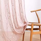 TOPICK Gardine mit Ösen Sheer Vorhang Voile Blumen Stickerei Fenstervorhang Transparent Gaze Gestrickt Gardine Paarig Fensterschal für Wohnzimmer Schlafzimmer Balkontür 140Bx175H (cm) Rosa