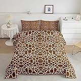 Erosebridal Bettwäsche-Set mit Giraffen-Druck, Queen-Size-Design, geometrisches Braun, Giraffen-Bettwäsche-Set, Wildtier-Thema, Hautmuster, gesteppte Bettdecke für Kinder, dekorativ, 3 Stück