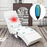 EROMMY Relaxliege mit Heizfunktion und Massagefunktion Liegesessel Ergonomisch Relaxsessel Fernsehsessel Massage Chaiselongue PU für Büro, Wohnzimmer (Weiß)