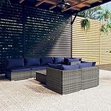 Festnight Gartenmöbel Set Rattan Gartenlounge Rattan Gartensofa Loungemöbel Sofa Balkonmöbel Ecke Sofa Garten Terrassenmöbel-Grau und Dunkelblau-4x Eckteil + 3X Mittelteil + Tisch