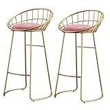 ARTSIM Rosa Thekenhocker im 2er-Set, weiche Samtpolsterung mit Metallbeinen und Fußstütze, niedrige Rückenlehne und armloses Design für Jede Kücheninsel oder Bartheke
